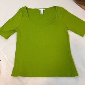 H&M Lime Green Stretch Knit Short Sleeve V-Neck Women’s Large